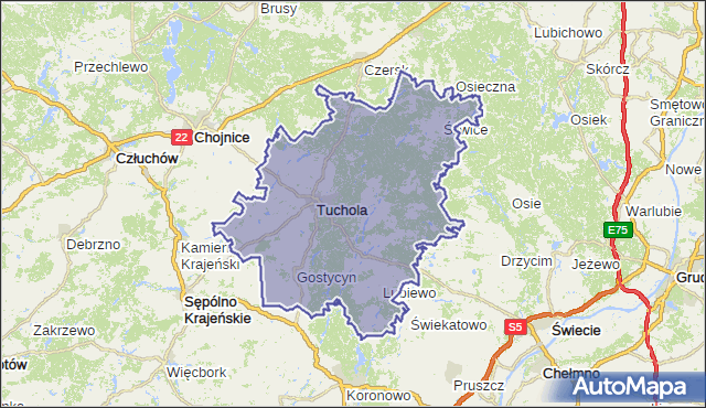 powiat tucholski - województwo kujawsko-pomorskie na mapie Targeo