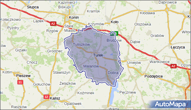 powiat turecki - województwo wielkopolskie na mapie Targeo