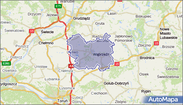 powiat wąbrzeski - województwo kujawsko-pomorskie na mapie Targeo