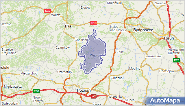 powiat wągrowiecki - województwo wielkopolskie na mapie Targeo