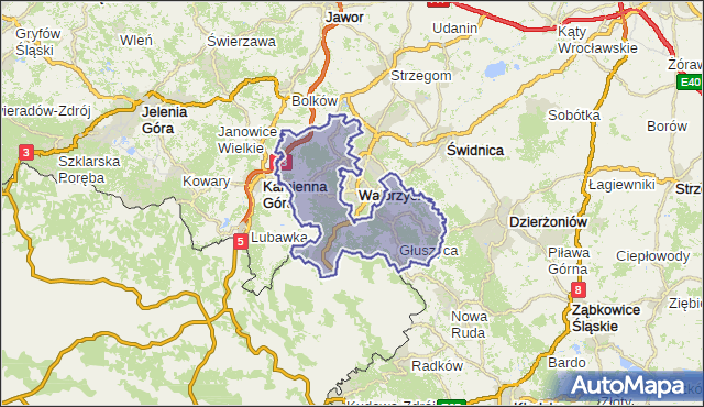 powiat wałbrzyski - województwo dolnośląskie na mapie Targeo