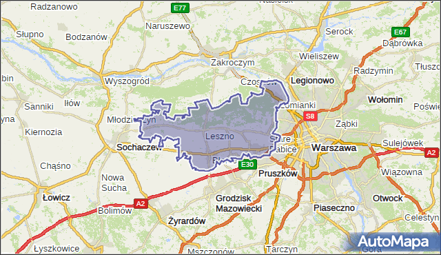 powiat warszawski zachodni - województwo mazowieckie na mapie Targeo