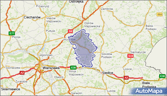 powiat węgrowski - województwo mazowieckie na mapie Targeo