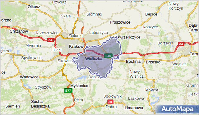 powiat wielicki - województwo małopolskie na mapie Targeo