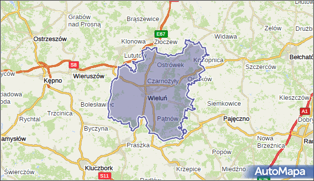 powiat wieluński - województwo łódzkie na mapie Targeo