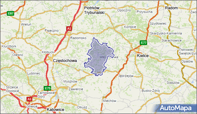 powiat włoszczowski - województwo świętokrzyskie na mapie Targeo