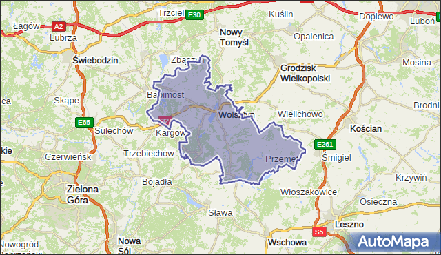 powiat wolsztyński - województwo wielkopolskie na mapie Targeo