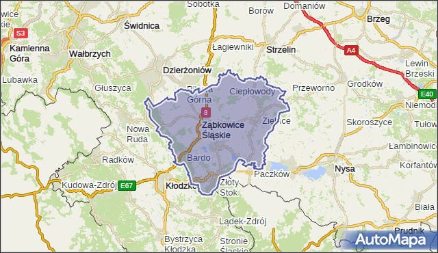 powiat ząbkowicki - województwo dolnośląskie na mapie Targeo