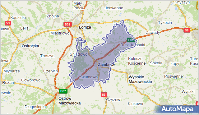 powiat zambrowski - województwo podlaskie na mapie Targeo