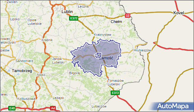 powiat zamojski - województwo lubelskie na mapie Targeo