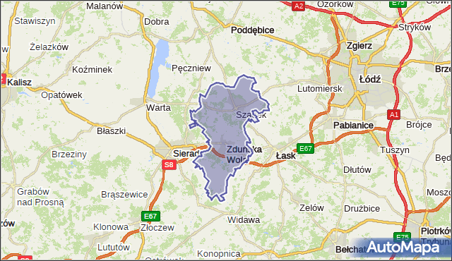 powiat zduńskowolski - województwo łódzkie na mapie Targeo