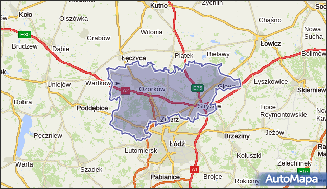 powiat zgierski - województwo łódzkie na mapie Targeo