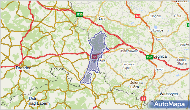 powiat zgorzelecki - województwo dolnośląskie na mapie Targeo