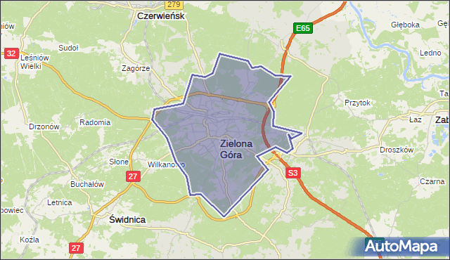 powiat Zielona Góra - województwo lubuskie na mapie Targeo
