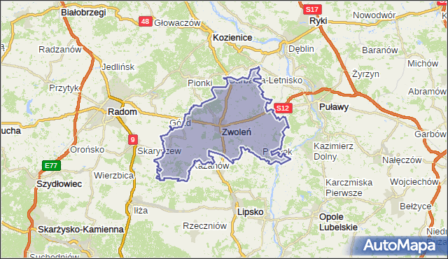 powiat zwoleński - województwo mazowieckie na mapie Targeo