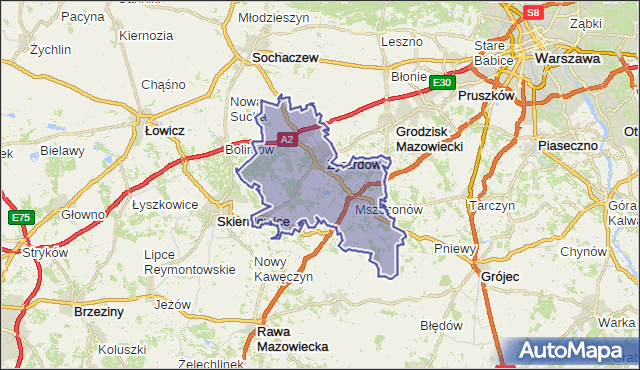 powiat żyrardowski - województwo mazowieckie na mapie Targeo