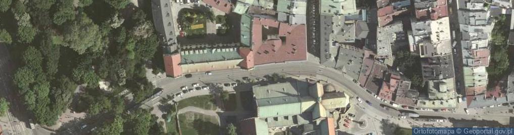 Zdjęcie satelitarne Krakov, Stare Miasto, Franciszkańska ulice, muzeum Jana Pavla II