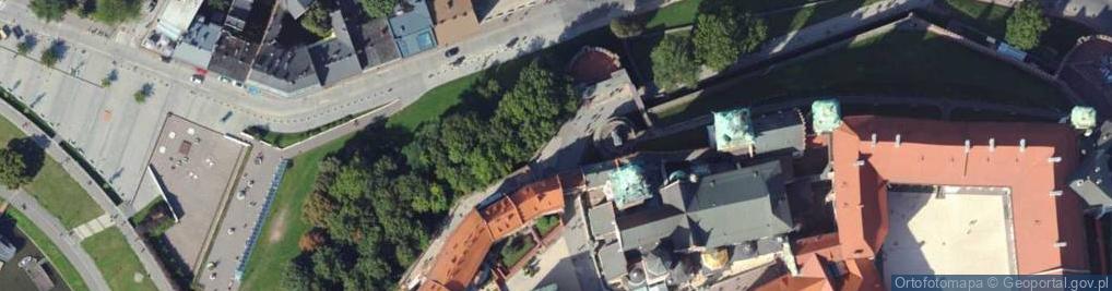 Zdjęcie satelitarne Krakov, Stare Miasto, Wawel, jezdecká socha Tadeusze Kosciuszka