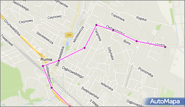 Mapa Polski Targeo, Autobus 86 - trasa Górnicza - Dębogórze Wybud.. ZKMGdynia na mapie Targeo
