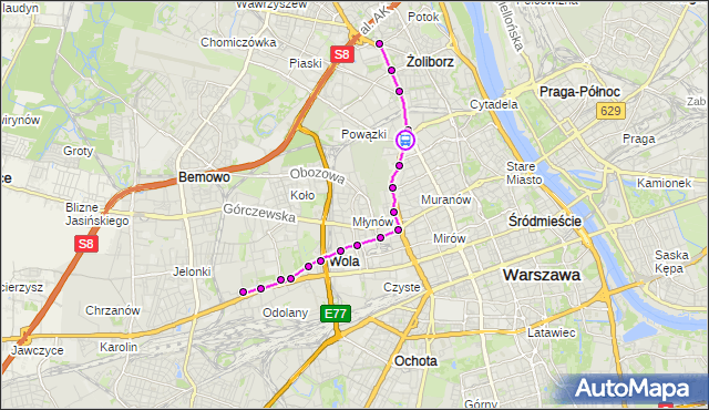 Rozkład jazdy tramwaju 27 na przystanku Powązkowska 04. ZTM Warszawa na mapie Targeo
