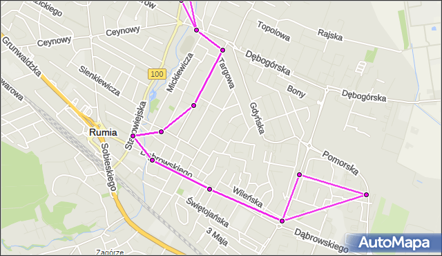 Mapa Polski Targeo, Autobus 87 - trasa - Centrum Handlowe 