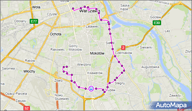 Rozkład jazdy autobusu N33 na przystanku Metro Służew 02. ZTM Warszawa na mapie Targeo