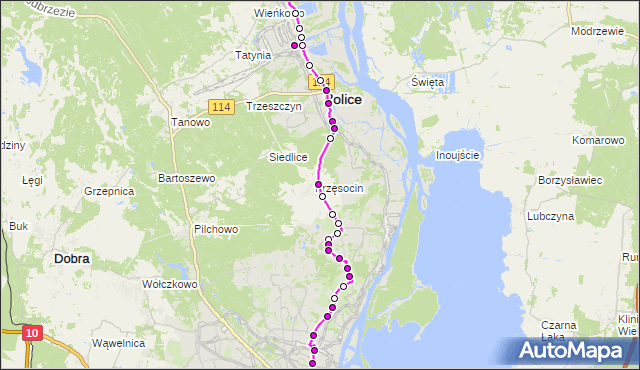 Mapa Polski Targeo, Autobus 101 - trasa Police Jasienica Pętla - Plac Rodła. ZDiTM Szczecin na mapie Targeo