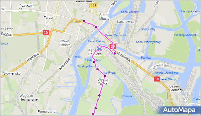Rozkład jazdy autobusu 52 na przystanku Kanał (nowa nazwa: Kanał Parnicki) nż 12. ZDiTM Szczecin na mapie Targeo