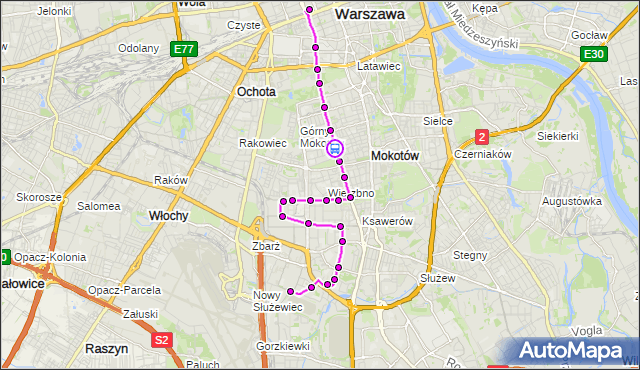 Rozkład jazdy autobusu N36 na przystanku Metro Racławicka 02. ZTM Warszawa na mapie Targeo