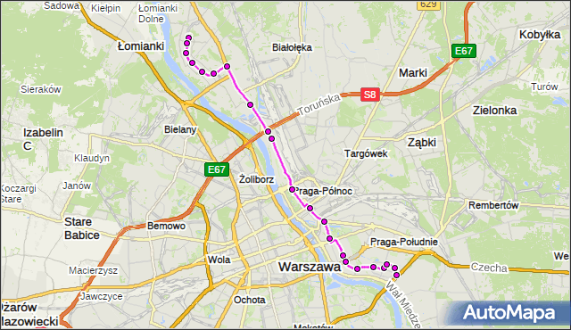 Mapa Polski Targeo, Autobus 509 - trasa NOWODWORY - GOCŁAW. ZTM Warszawa na mapie Targeo