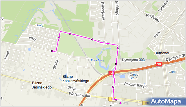 Mapa Polski Targeo, Autobus 149 - trasa GROTY - OS.GÓRCZEWSKA. ZTM Warszawa na mapie Targeo