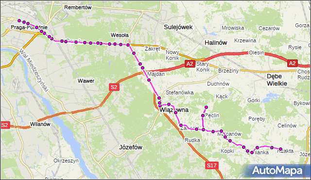 Mapa Polski Targeo, Autobus 720 - trasa RZAKTA RZ - WIATRACZNA. ZTM Warszawa na mapie Targeo