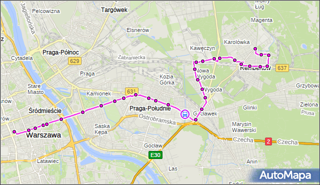 Rozkład jazdy autobusu N24 na przystanku Gocławek 02. ZTM Warszawa na mapie Targeo