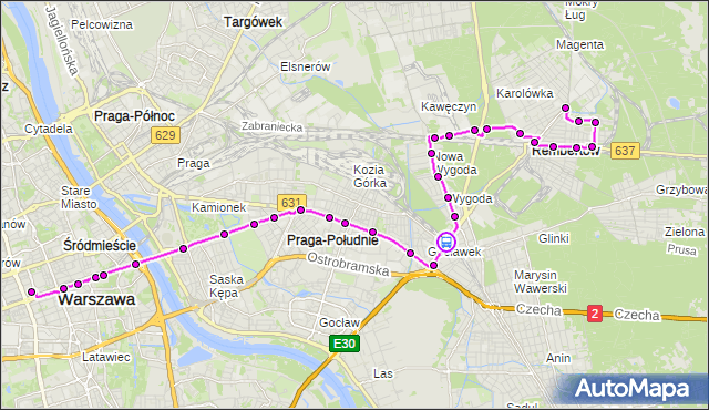 Rozkład jazdy autobusu N24 na przystanku PKP Gocławek 02. ZTM Warszawa na mapie Targeo