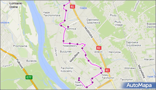 Mapa Polski Targeo, Autobus 211 - trasa TARCHOMIN - BUKÓW. ZTM Warszawa na mapie Targeo