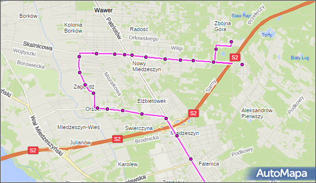 Mapa Polski Targeo, Autobus 161 - trasa OLECKA - ZBÓJNA GÓRA. ZTM Warszawa na mapie Targeo