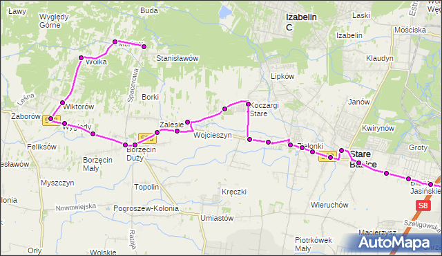 Mapa Polski Targeo, Autobus 729 - trasa MARIEW ME - OS.GÓRCZEWSKA. ZTM Warszawa na mapie Targeo