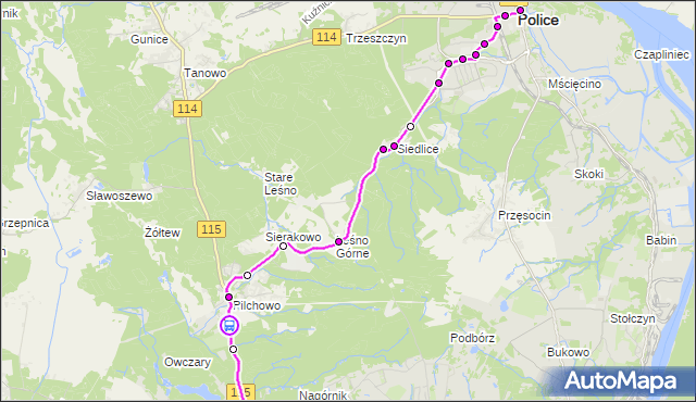Rozkład jazdy autobusu 106 na przystanku Pilchowo Wodociągi 12. ZDiTM Szczecin na mapie Targeo
