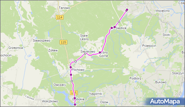Mapa Polski Targeo, Autobus 106 - trasa Głębokie - Police Osiedle Chemik. ZDiTM Szczecin na mapie Targeo