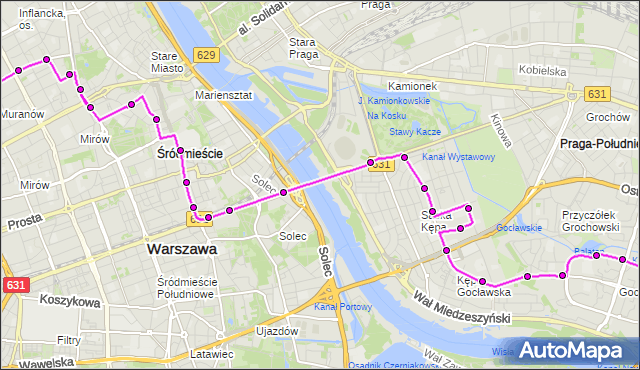 Mapa Polski Targeo, Autobus 111 - trasa GOCŁAW - ESPERANTO. ZTM Warszawa na mapie Targeo
