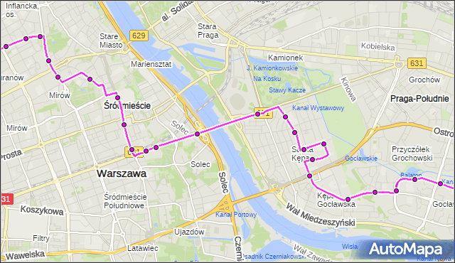 Mapa Polski Targeo, Autobus 111 - trasa ESPERANTO - GOCŁAW. ZTM Warszawa na mapie Targeo