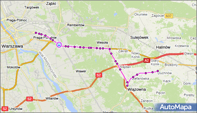 Rozkład jazdy autobusu 730 na przystanku Trakt Lubelski 02. ZTM Warszawa na mapie Targeo