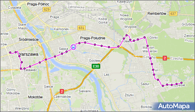 Rozkład jazdy autobusu N25 na przystanku Kanał Gocławski 01. ZTM Warszawa na mapie Targeo