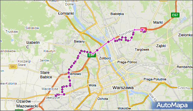 Mapa Polski Targeo, Autobus 112 - trasa CH MARKI MK - KAROLIN. ZTM Warszawa na mapie Targeo