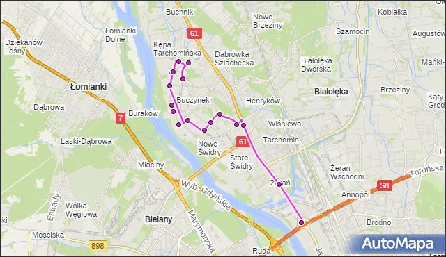 Mapa Polski Targeo, Autobus 516 - trasa NOWODWORY - ŻERAŃ FSO. ZTM Warszawa na mapie Targeo