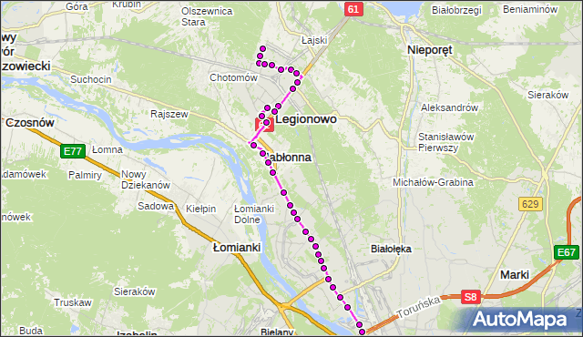 Mapa Polski Targeo, Autobus 731 - trasa OS.MŁODYCH LG - ŻERAŃ FSO. ZTM Warszawa na mapie Targeo