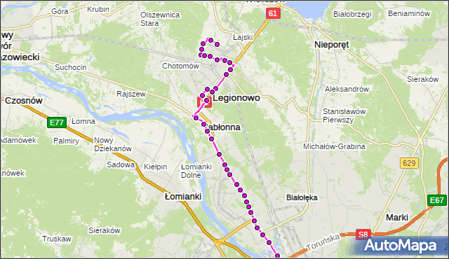 Mapa Polski Targeo, Autobus 731 - trasa STAROSTWO POWIATOWE LG - ŻERAŃ FSO. ZTM Warszawa na mapie Targeo