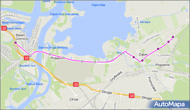 Mapa Polski Targeo, Autobus 56 - trasa Dąbie Osiedle - Basen Górniczy. ZDiTM Szczecin na mapie Targeo