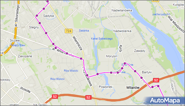 Mapa Polski Targeo, Autobus 164 - trasa KĘPA ZAWADOWSKA - OS.BERNARDYŃSKA. ZTM Warszawa na mapie Targeo