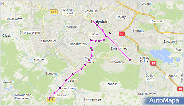 Mapa Polski Targeo, Autobus 10 - trasa DWORZEC - KSIĘŻYNO/PĘTLA(756)(nr inw. 756). BKM na mapie Targeo